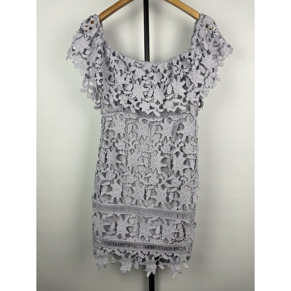ASTR Purple Lilac Crochet Lace Off Over The Shoulder Mini Dress Size‎ XS